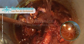 Recette de cuisine penne au poulpe et piments épices poivre noir Felfel Akhel ajout de l'eau