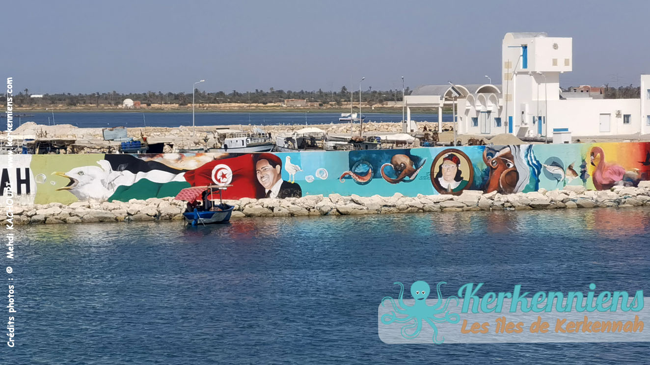 Fresque street painting, Mokhtar Grhab, Port Sidi Youssef, Kerkennah 2023