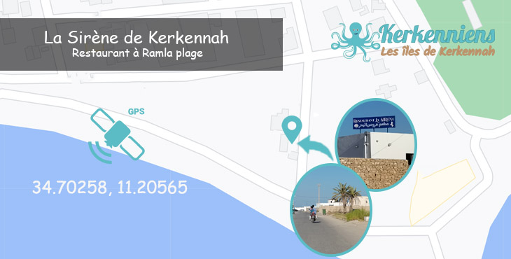 Plan accès du Restaurant La Sirène de Kerkennah Ramla plage Kerkennah