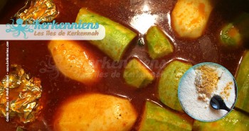 Ajouter courgettes et les pommes de terre couscous aux calmars farcis (Kosksi bel mattik mehchi)