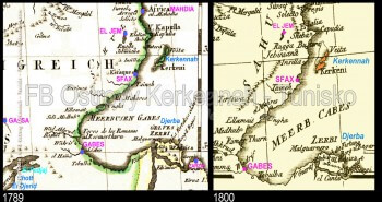 Iles de Kerkennah sur des cartes anciennes (1789 et 1800)
